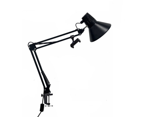 Светильник настольный NBS-1B-DT85, лампа чёрная на пантографе с держателем телефона до 85 мм на зажиме на усиленной струбцине