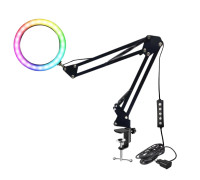 Лампа кольцевая RGB-NB26A, диаметр 26 см, на пантографе с адаптером питания