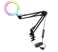 Лампа кольцевая RGB-NB2S26A, диаметр 26 см, с адаптером питания на пантографе и усиленной струбцине для горизонтального и вертикального крепления