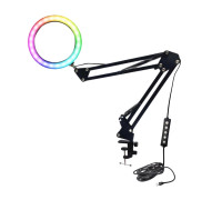 Лампа кольцевая RGB-NB2S26, диаметр 26 см, на пантографе и усиленной струбцине для горизонтального и вертикального крепления