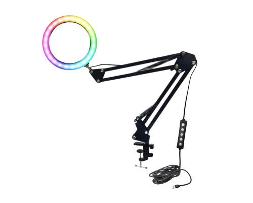 Лампа кольцевая RGB-NB2S26, диаметр 26 см, на пантографе и усиленной струбцине для горизонтального и вертикального крепления