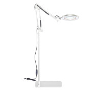 Напольная белая лампа лупа LN-22W на металл стойке NS-02W с плоским основанием и регулируемой высотой