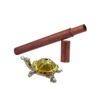 Комплект для благовоний: деревянный тубус 24 см для хранения и металлическая подставка "черепаха"