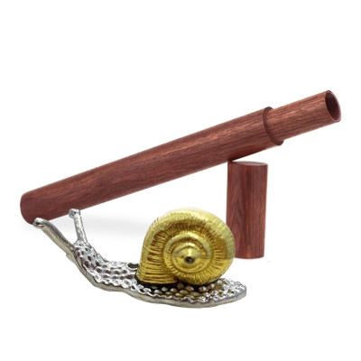 Комплект для благовоний: деревянный тубус 24 см для хранения и металлическая подставка "улитка"