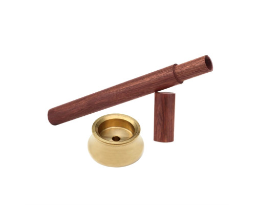 Комплект для благовоний: деревянный тубус 24 см для хранения и подставка держатель на 1 аромапалочку, цвет золото