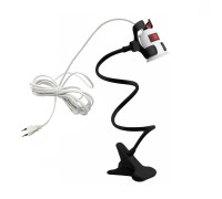 Светильник патрон для фитоламп с выключателем и кабелем на гибком черном держателе с пластиковым зажимом для стола