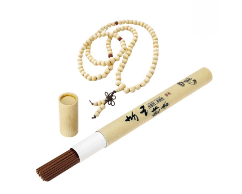 Благовония "Индийский сандал", 40 ароматических палочек в тубусе и четки Буддийские на 108 бусин