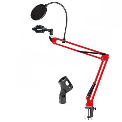 Настольная стойка NB-35R-PP10 для микрофона красный пантограф с держателем паук P1 и поп-фильтром 10 см