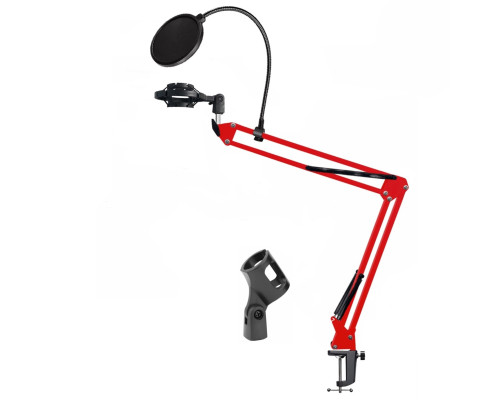 Настольная стойка NB-35R-PP10 для микрофона красный пантограф с держателем паук P1 и поп-фильтром 10 см
