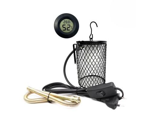 Светильник подвесной с защитной решеткой и термометр гигрометр для террариума