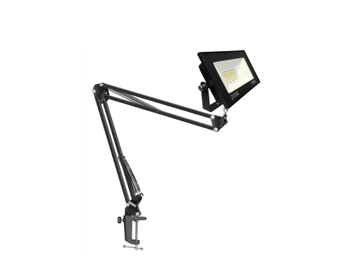 Светодиодный строительный прожектор 20 Вт с настольным поворотным креплением KGS на усиленной струбцине