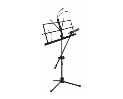 Подставка для нот PML-01-DВ складной пюпитр на стойке с держателем для микрофона бочонок и гибкой подсветкой MPP-35