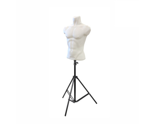 [СЛГП] Манекен 640 мм, торс мужской белый пластиковый на напольной стойке JBH