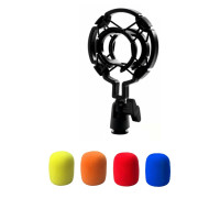 Держатель микрофона паук P1 пластиковый, резьба 3/8, и ветрозащита, цвет синий, желтый, оранжевый и красный