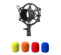 Держатель микрофона паук металлический, резьба 3/8, и ветрозащита, цвет синий, желтый, оранжевый и красный