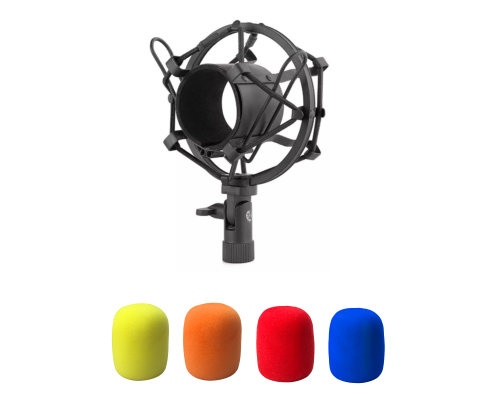 Держатель микрофона паук металлический, резьба 3/8, и ветрозащита, цвет синий, желтый, оранжевый и красный