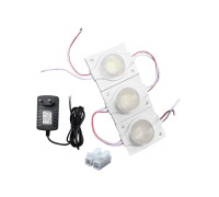 Светодиодный модуль 1,5 Вт 7000K IP65 3 шт с блоком питания 12V и клеммой