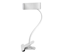 Гибкий белый держатель для телефона до 85 мм на металл прищепке