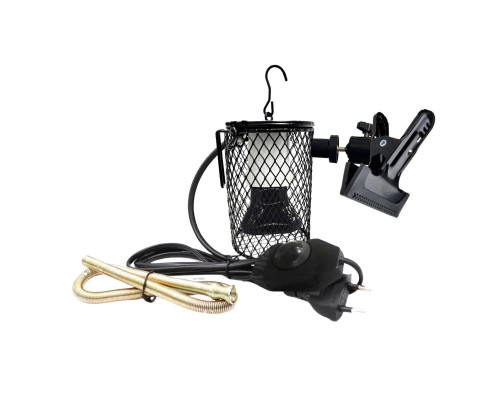 Светильник с диммером, защитной решеткой на прищепке PR1 с лампой обогрева, 75Вт, для террариума