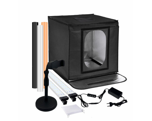 Фотобокс для предметной съемки с LED подсветкой и держатель-подставка для телефона CXP-050