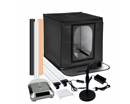 Фотобокс для предметной съемки с LED подсветкой, держатель телефона CXP-050 и вращающаяся подставка