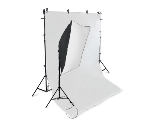 Каркас, 2х1.8 метра, с 8 прищепками PWR-2 и фоном 1.6х3.2 м, виниловым белым, и софтбокс для фотостудии