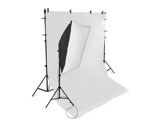 Каркас, 2х1.8 метра, с 8 прищепками PWR-2 и фоном 1.8х3.2 м, виниловым белым, и софтбокс для фотостудии