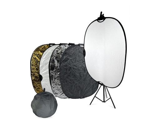 Отражатель для фото и видео, светоотражатель 5в1, овальный 90х120 см, с креплением PSH-14 на штативе JBH