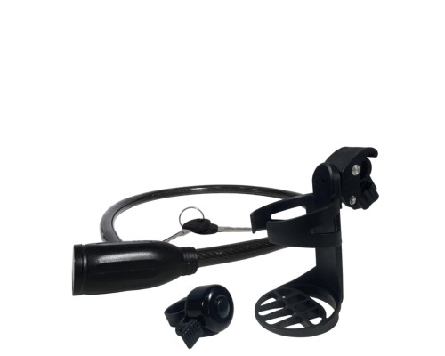 Замок черный VZ-P с пластиковой головкой, подстаканник и звонок для велосипеда