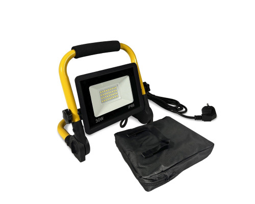 Прожектор светодиодный 30 Вт, холодный свет, переносной с желтой ручкой и сумкой для хранения