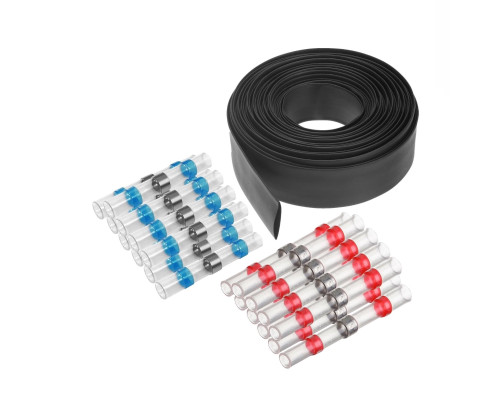 Набор термоусадок с припоем 4,5мм и 2,7мм и защитная термоусадочная трубка 8/4 мм, отрезок 1м, цвет черный