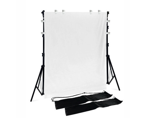 Фон тканевый белый для фотостудии, 1.5х2 м, на каркасе шириной 1,8 м с 8 белыми прищепками и чехлом
