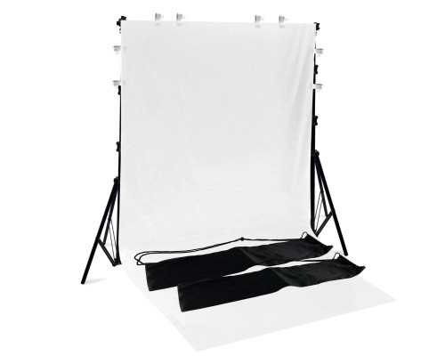 Фон тканевый белый для фотостудии, 1.8х3 м, на каркасе шириной 1,8 м с 8 белыми прищепками и чехлом