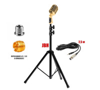 Микрофон винтажный золотой, кабель 2.5 м XLR (female) – mini-jack 3.5 mm (male), на напольной стойке JBH