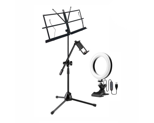 Складной пюпитр PML-01-DTP-L16 с подсветкой на стойке с двухсторонним держателем для телефона или планшета