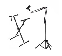 Комплект музыканта SS-JBH-UP: микрофонная напольная стойка с держателем "прищепка" на пантографе и подставка для синтезатора