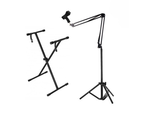 Комплект музыканта SS-JBH-UP: микрофонная напольная стойка с держателем "прищепка" на пантографе и подставка для синтезатора