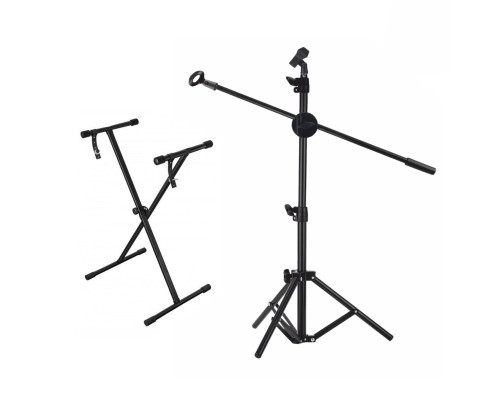 Комплект музыканта SS-MCPro-5: микрофонная стойка журавль c 2 держателями микрофонов с подставкой для синтезатора