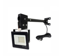 Прожектор 30Вт с кабелем 3м и клеммами на усиленном кронштейне DN02-PRJ для подсветки фасада, баннера, гаража