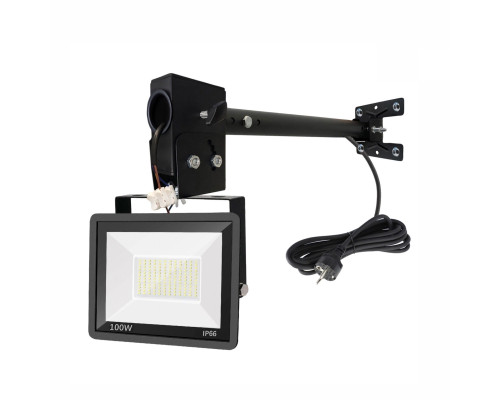 Прожектор 100 Вт с кабелем 3м и клеммами на кронштейне DN02-PRJ для подсветки фасада, баннера, гаража