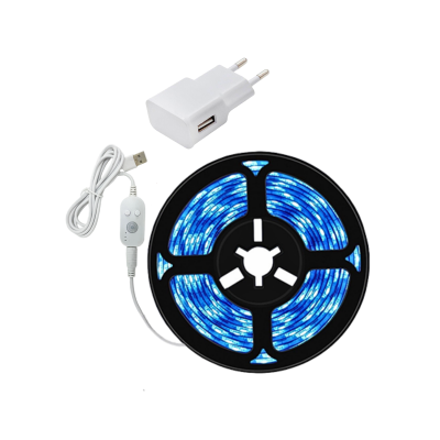 Светодиодная лента BGY-2 самоклеящаяся с датчиком движения, холодный свет, 5 м, с белым адаптером питания