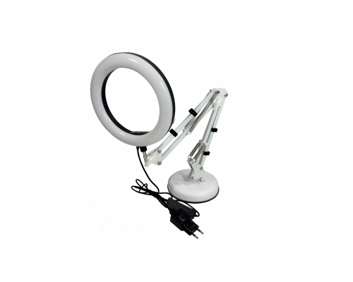 Кольцевая лампа для съемки RGB 20 см на белом пантографе MNW25 с основанием