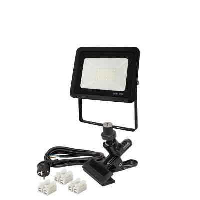Светодиодный строительный прожектор 30 Вт на металлической прищепке PR1 для горизонтального и вертикального крепления с кабелем 5 м и клеммами