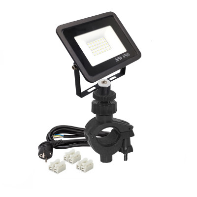 Светодиодный строительный прожектор 30 Вт с кабелем 5 м и клеммами на креплении зажиме 16-26 мм