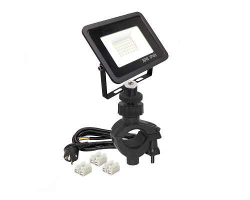 Светодиодный строительный прожектор 30 Вт с кабелем 1,5 м и клеммами на креплении зажиме 16-26 мм