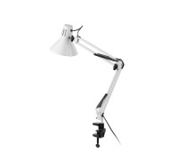 Светильник белый NBW-LBW с большим абажуром на пантографе с черной пластиковой струбциной