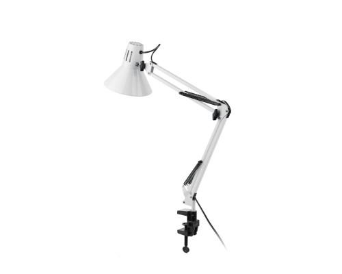 Светильник белый NBW-LBW с большим абажуром на пантографе с черной пластиковой струбциной