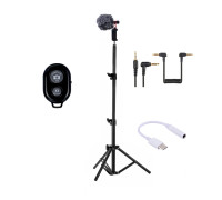 Микрофон пушка BY-MM1 с ветрозащитой и переходником Jack 3.5 мм - USB Type-C на напольном штативе с держателем телефона и кнопкой Bluetooth