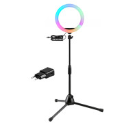 Лампа кольцевая напольная RGB-ML26A, диаметр 26 см, с эффектом RGB на шарнире и с адаптером питания