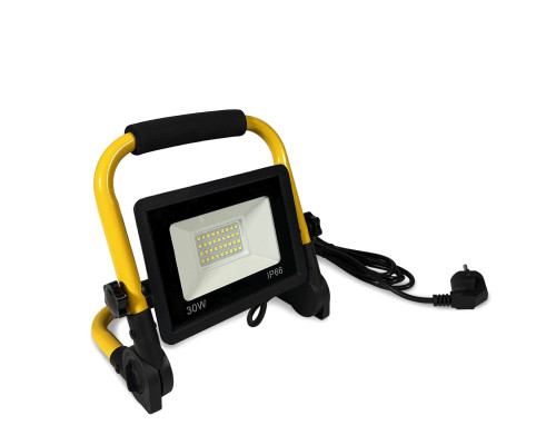 Прожектор светодиодный 30 Вт переносной с желтой ручкой, холодный свет